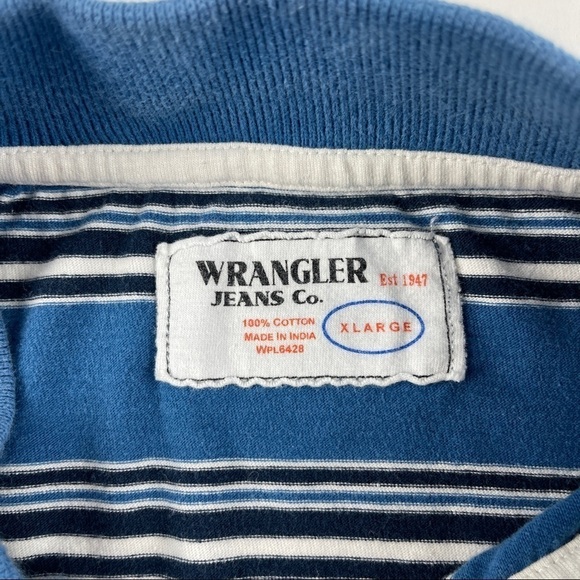 Wrangler Jeans Co Polo Mens XL Blue Striped - Picture 2 of 9